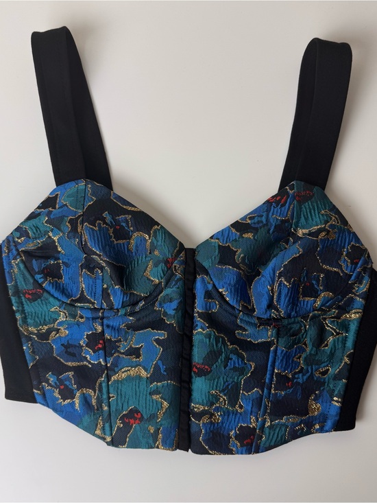 Zara Tops - ZARA Y2K Jacquard Corset Bustier Crop Top Blue Gold Size: S